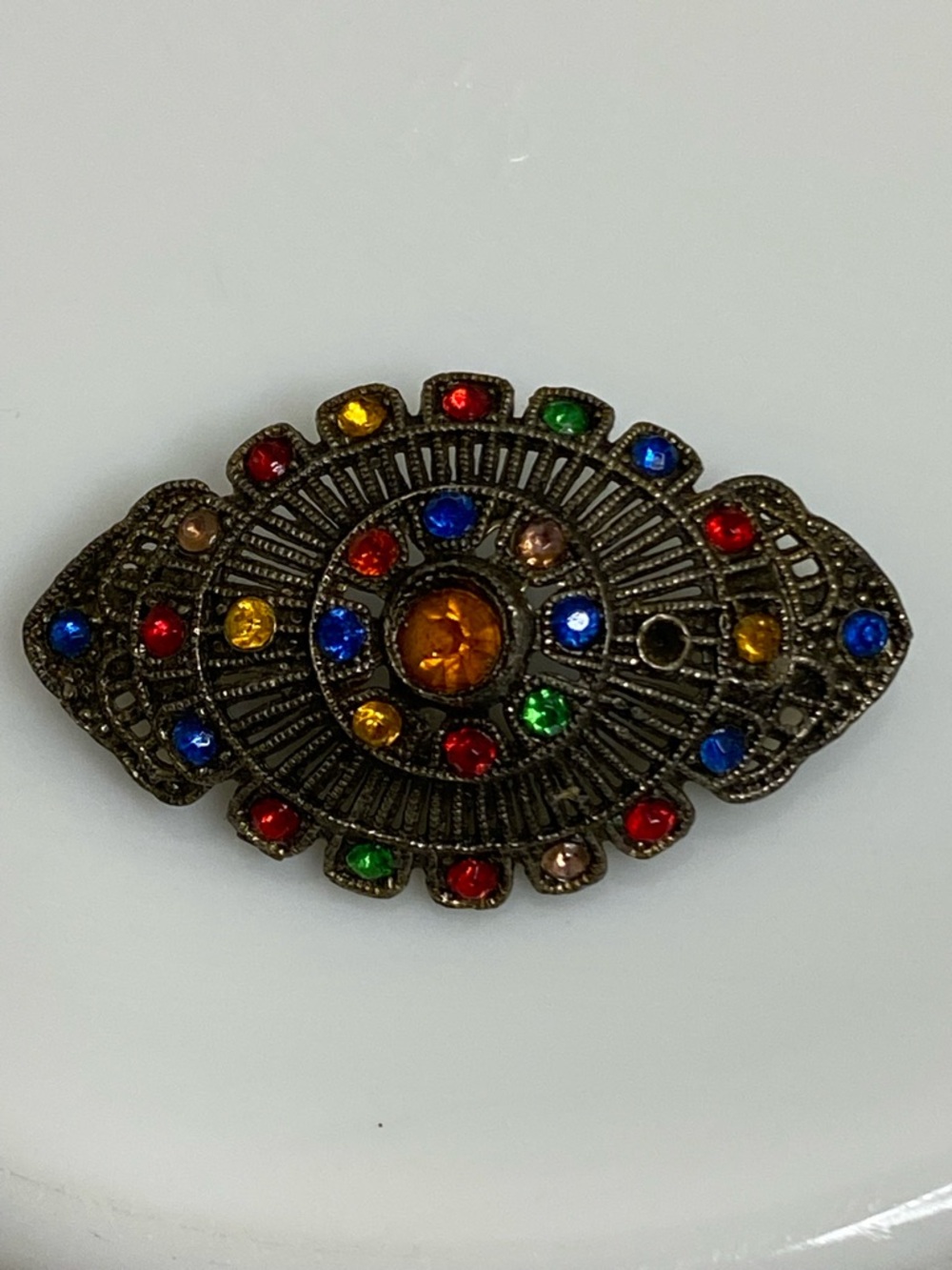 Vintage 1930’s Little Nemo Brooch Rhinestone Multicolor Delicate Pot Metal